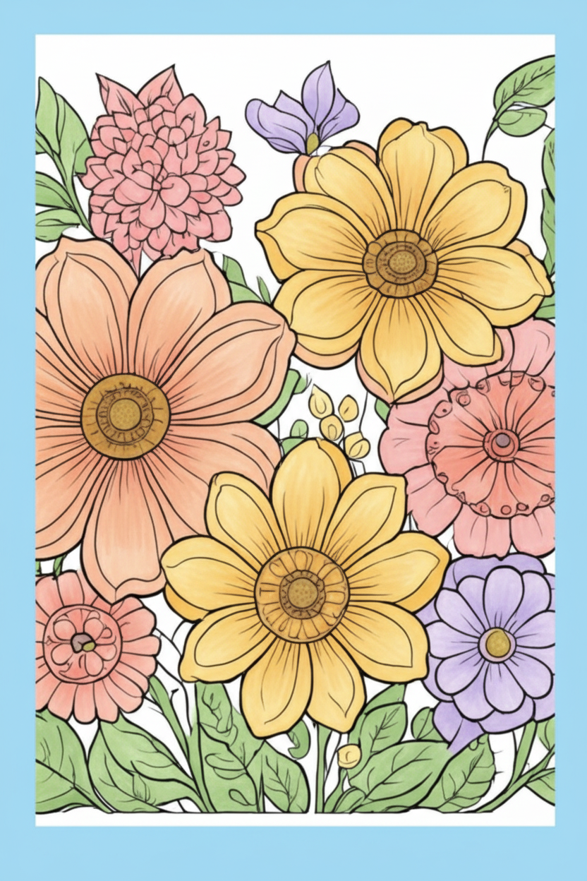 Colored sample page - Flowers Coloring Book