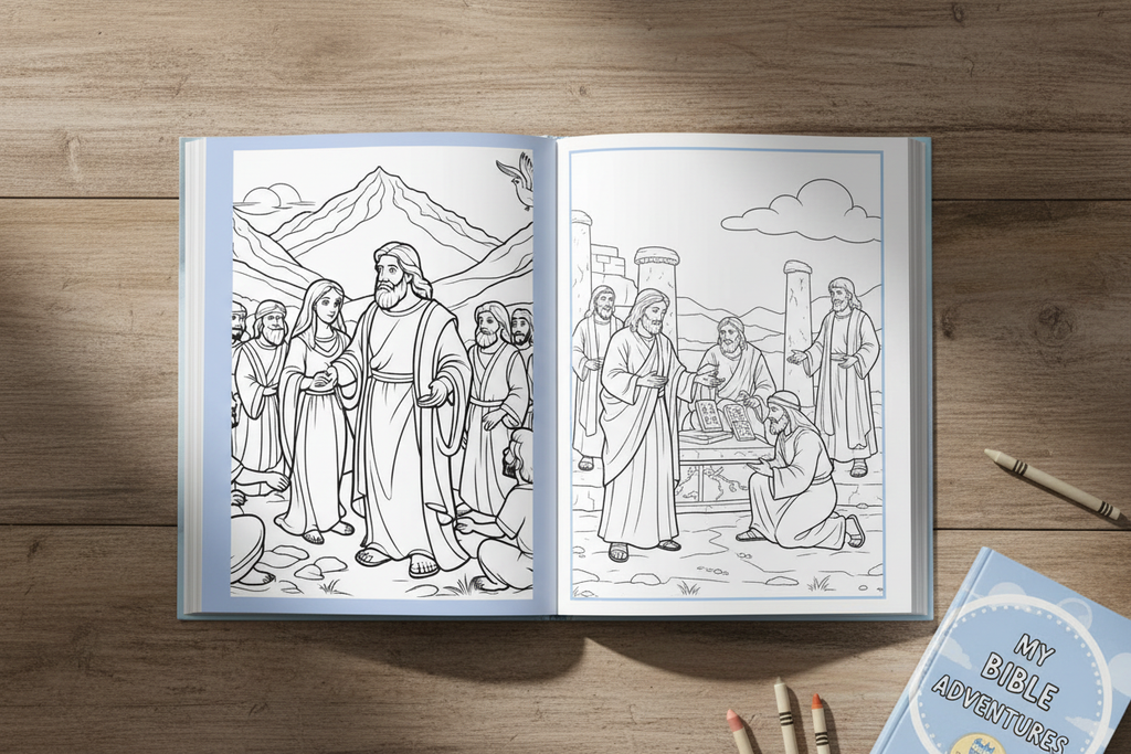 Open book spread showing coloring pages inside
