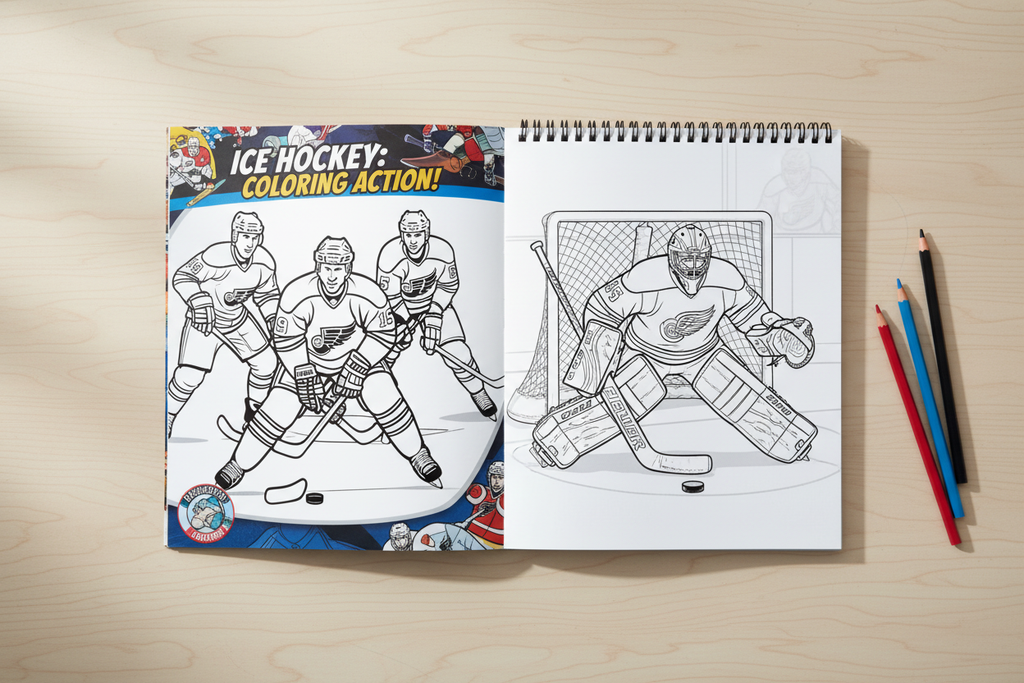 Open book spread mockup - Hockey Pictures Color Book