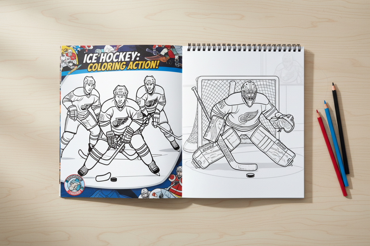 Open book spread mockup - Hockey Pictures Color Book