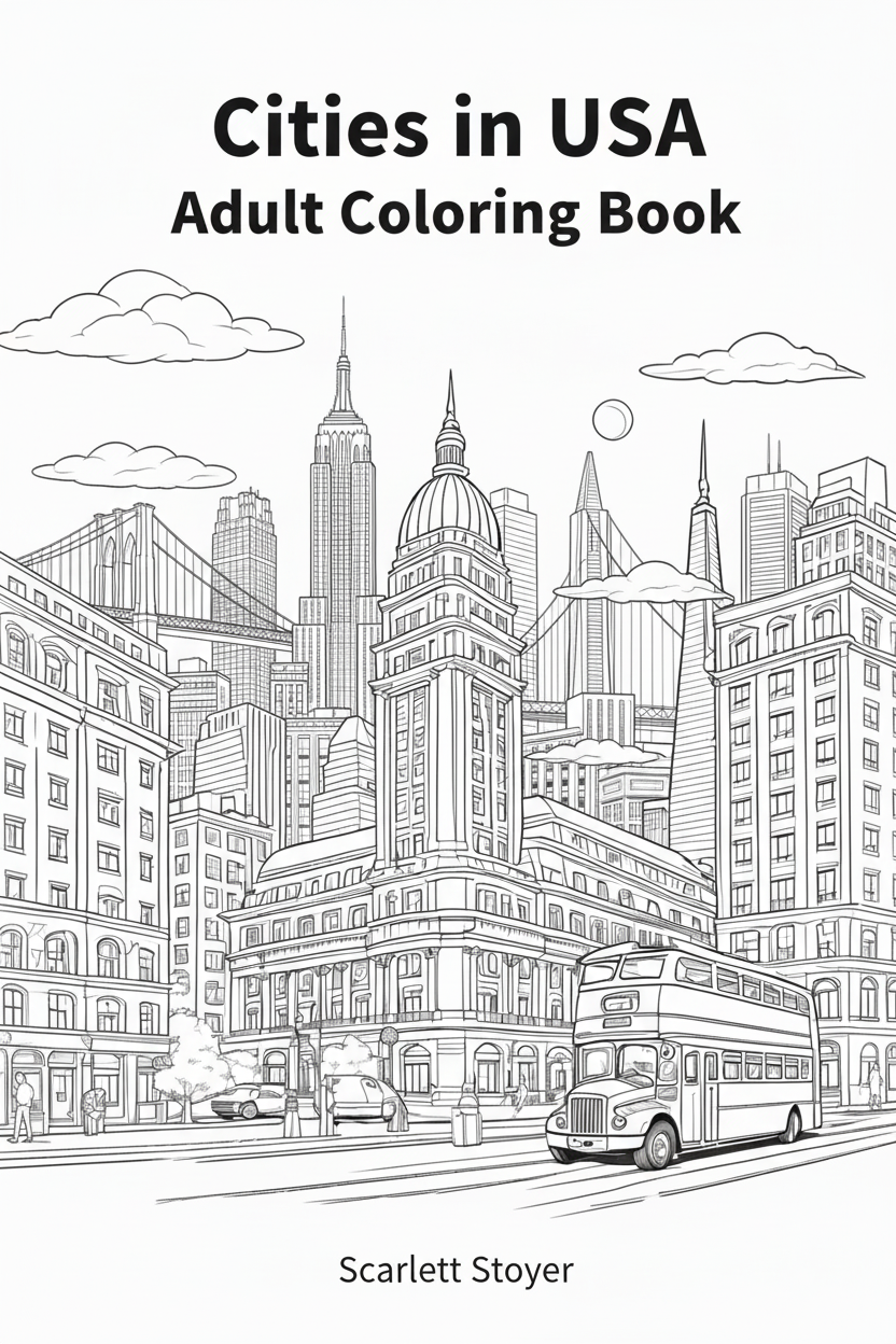 Cover - Cities in USA Adult Coloring Book by Scarlett Stoyer
