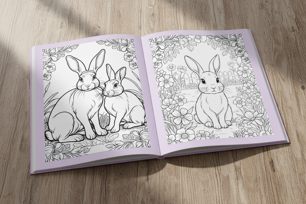 Open book spread mockup - Rabbits Are So Cute