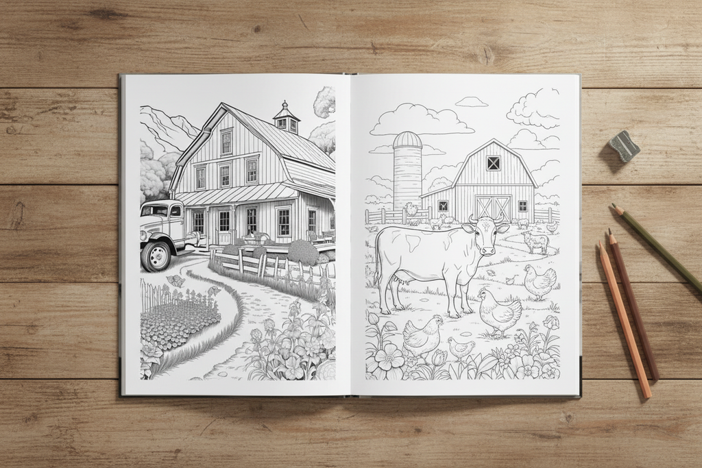 Open book spread mockup - Aunt Angie's Farm