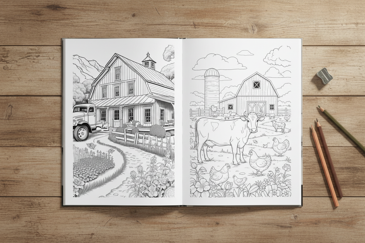 Open book spread mockup - Aunt Angie's Farm