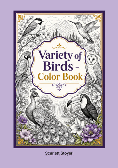 Variety of Birds Coloring Book paperback featuring detailed bird illustrations and natural scenery